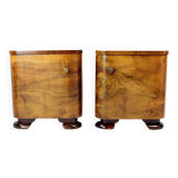 Minimalistic Art Deco Bedside Tables In Walnut Veneer, Czechoslovakia 1930s