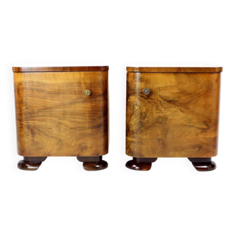 Minimalistic Art Deco Bedside Tables In Walnut Veneer, Czechoslovakia 1930s