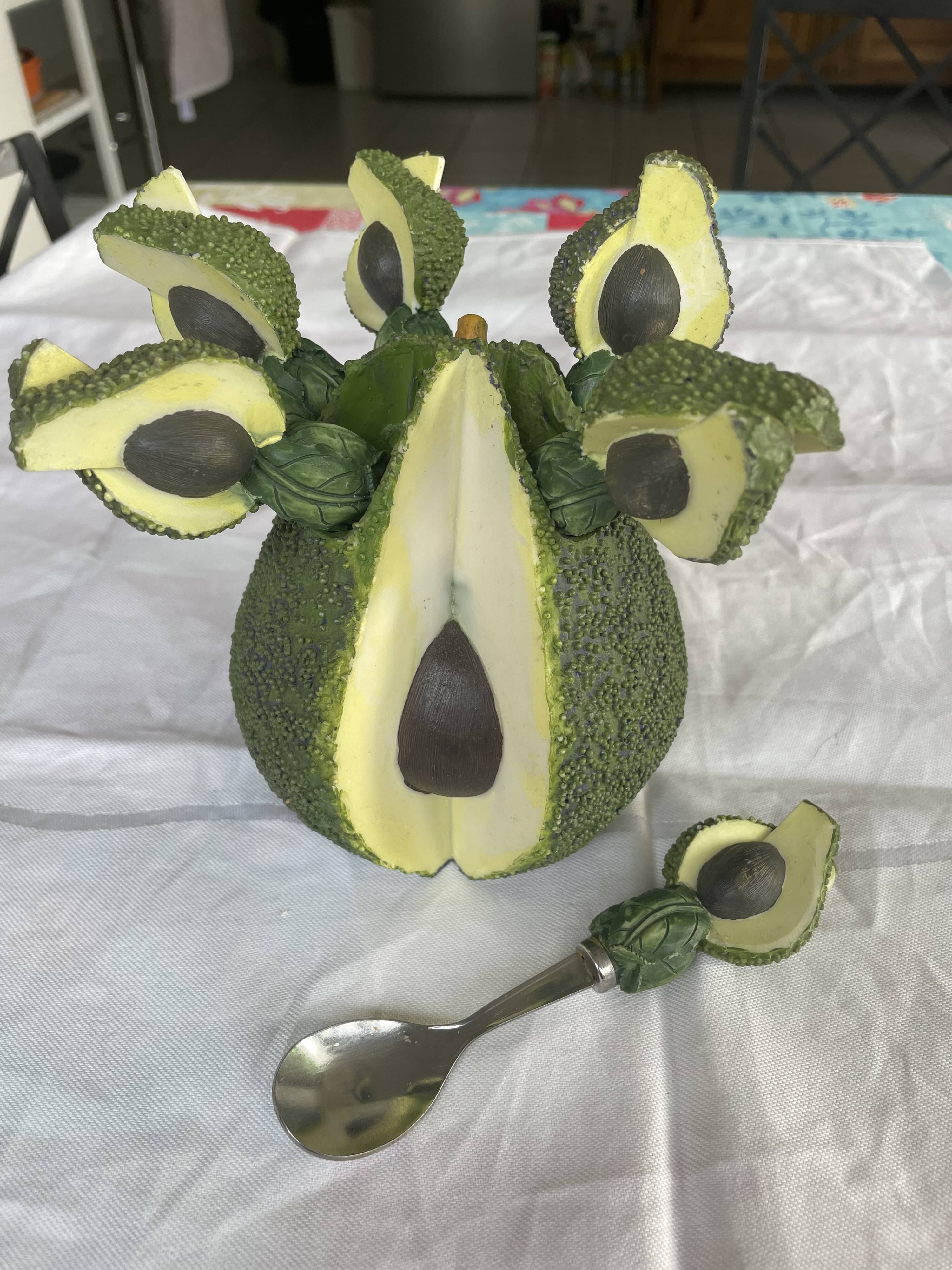 Barbotine-style avocado and 6 avocado spoons Vintage 80 Siléa