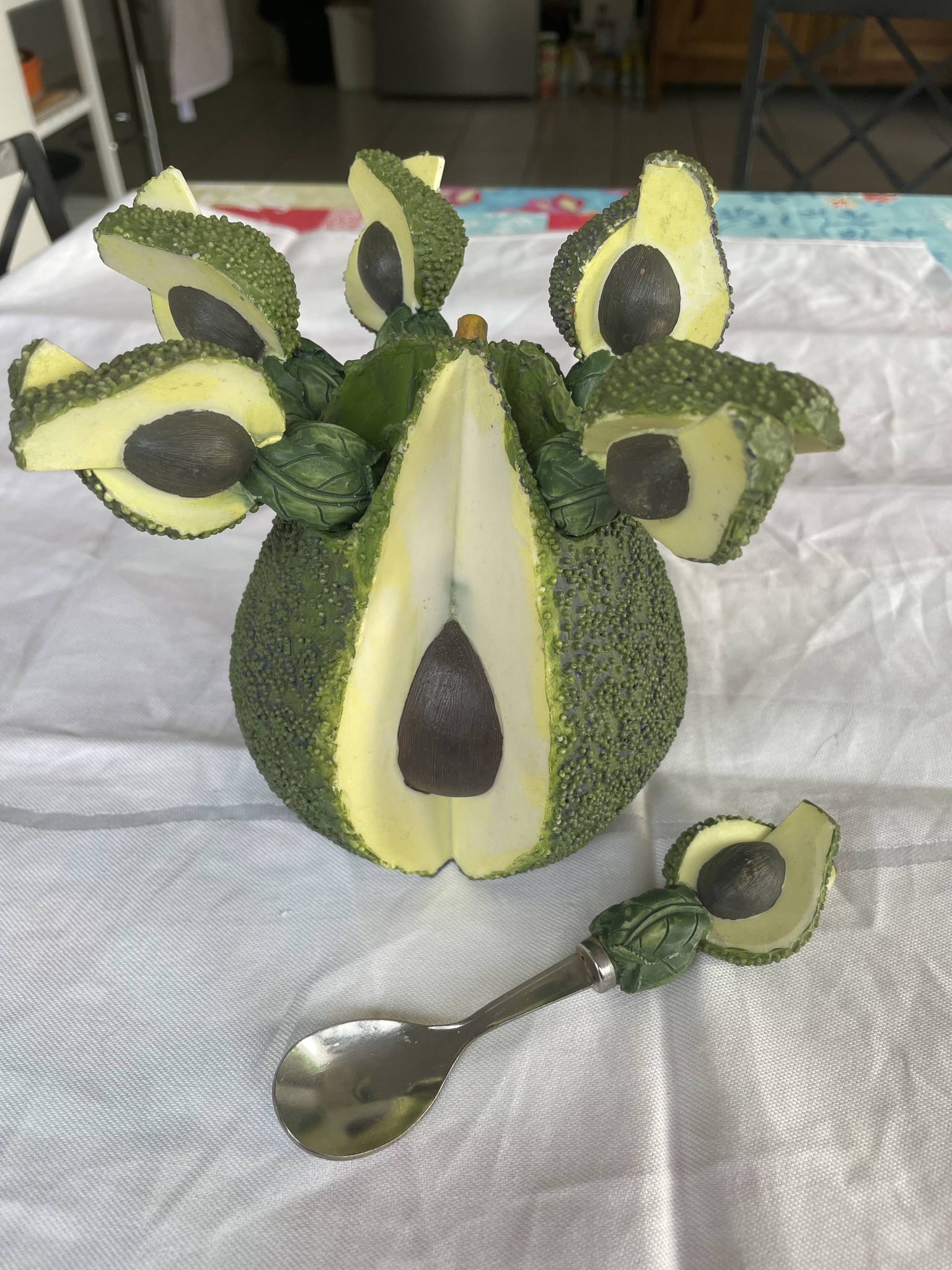 Barbotine-style avocado and 6 avocado spoons Vintage 80 Siléa