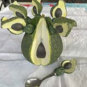 Barbotine-style avocado and 6 avocado spoons Vintage 80 Siléa