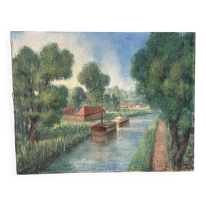 Balade en canal, huile - toile