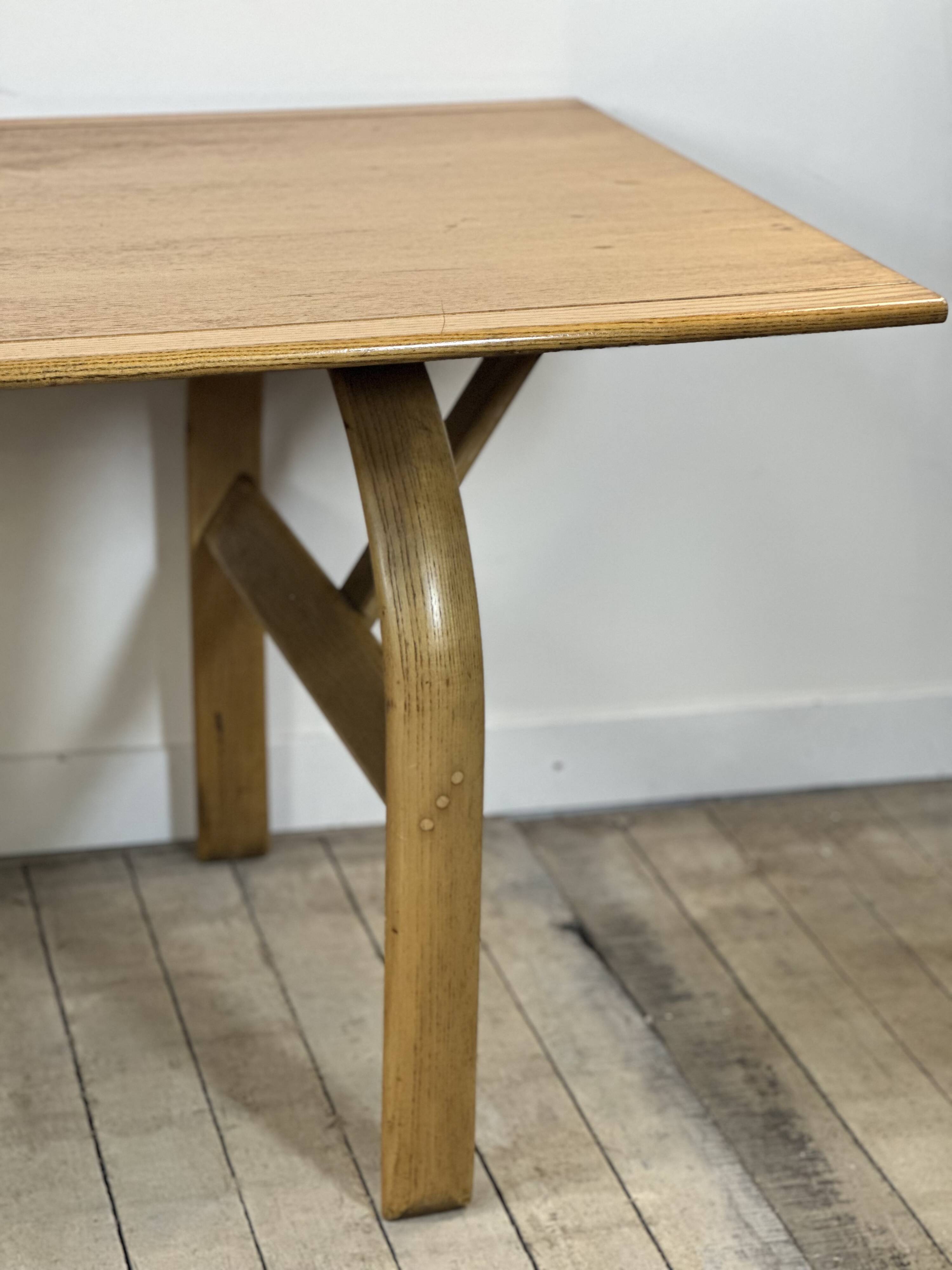 Vintage 1980s oak and chrome dining table + 6 chairs.