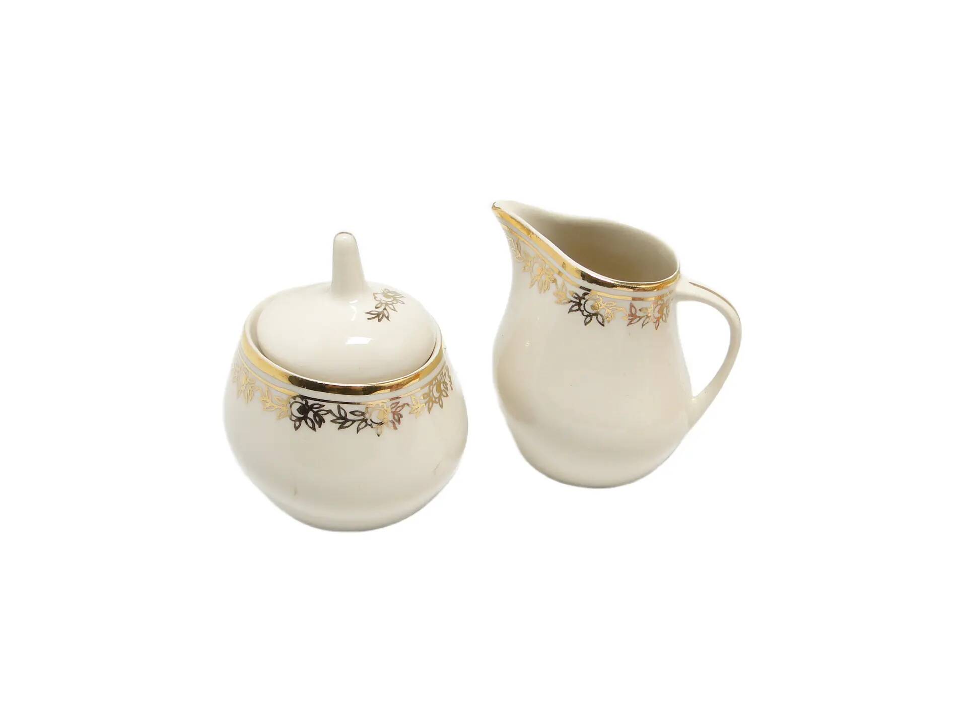 Ewa sugar bowl and creamer, mid-century modern, ivory white porcelain, Poland, 1970s.