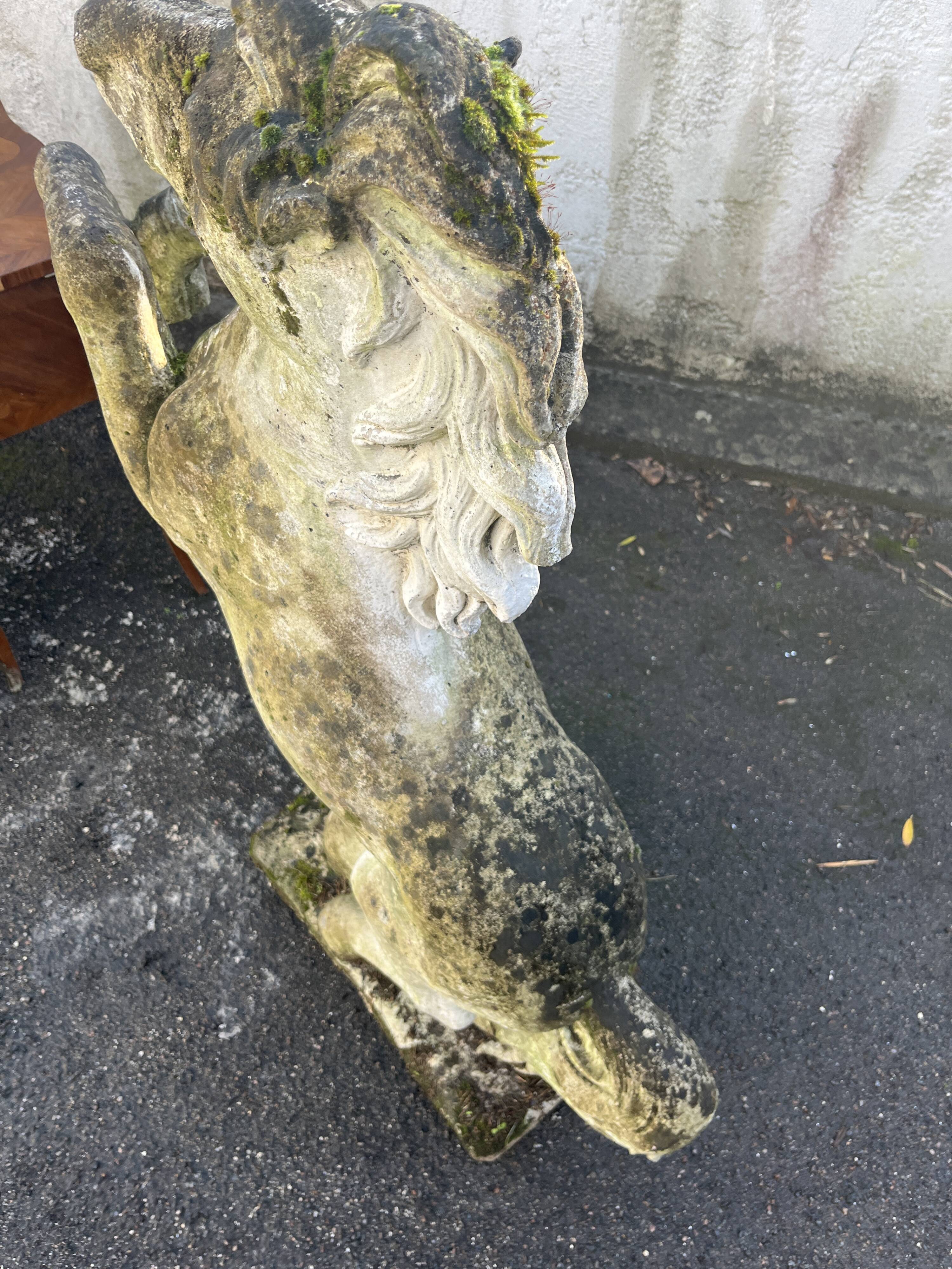 Large Garden Sculpture – Rearing Horse with beautiful patina