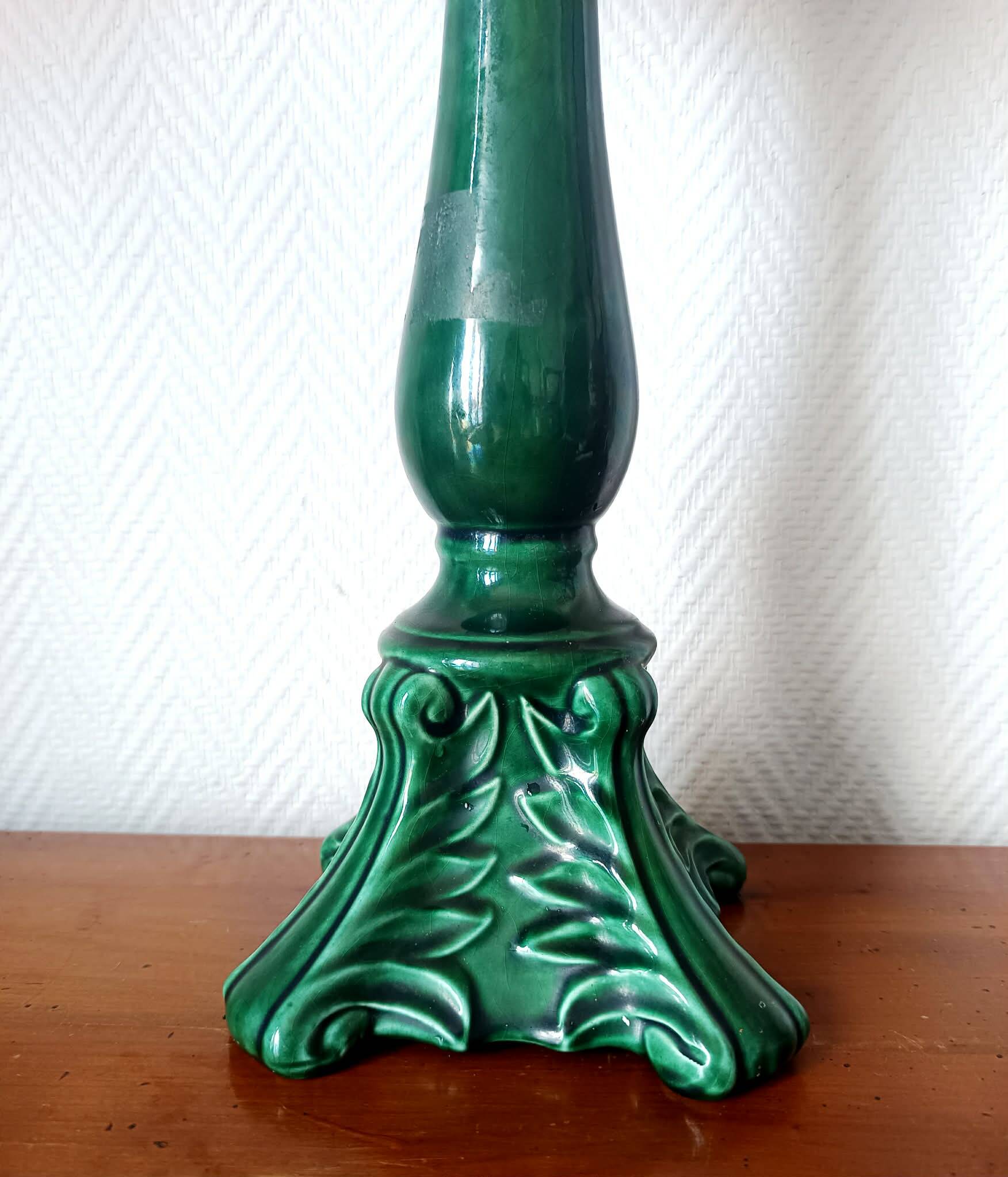 Vintage green ceramic lamp with custom shade