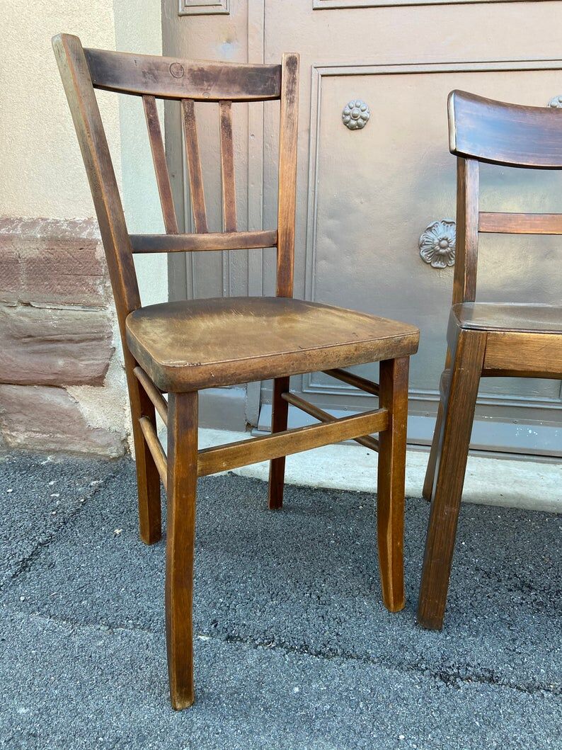 4 mismatched bistro chairs curved wood
