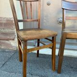 4 mismatched bistro chairs curved wood
