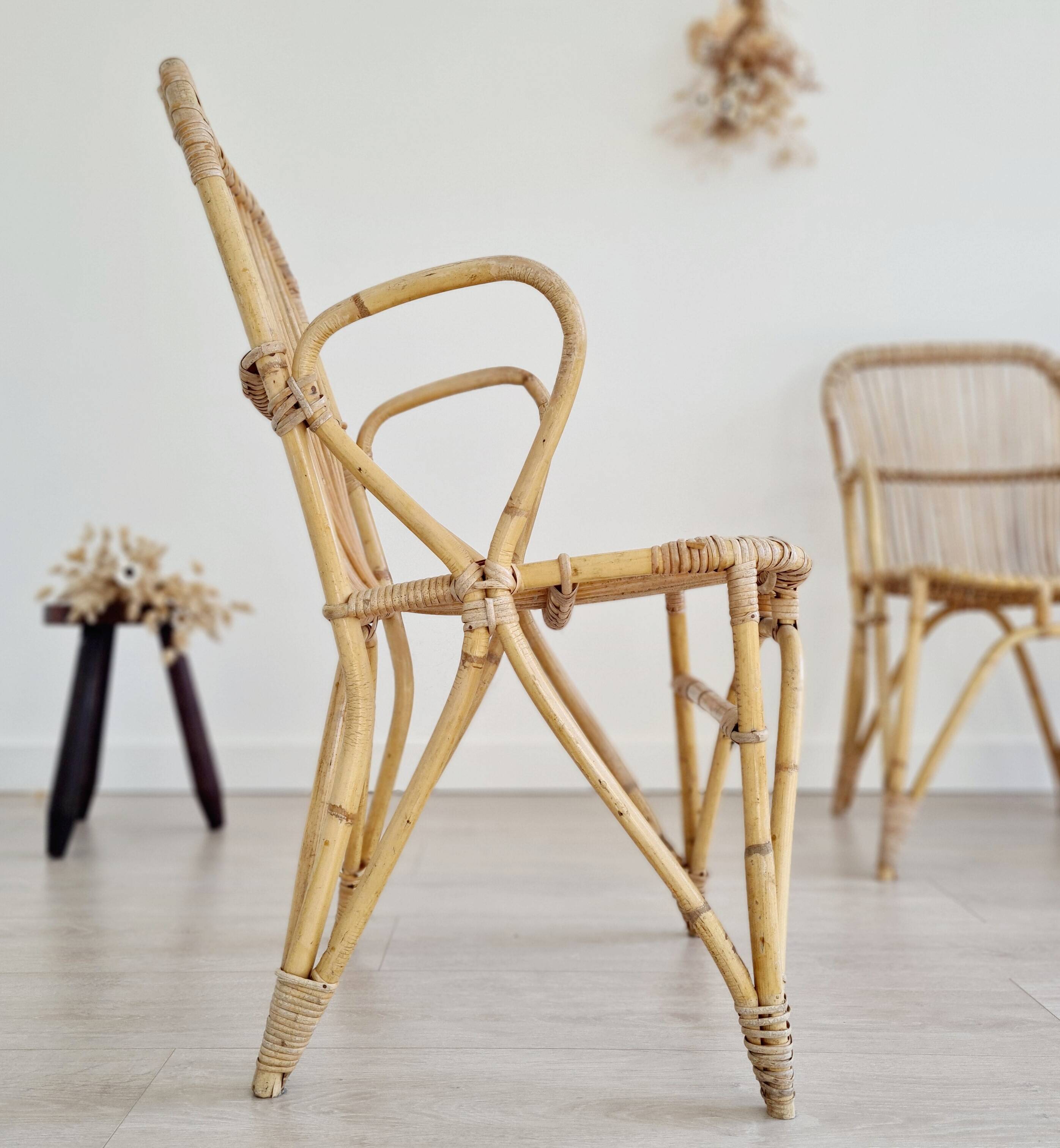 3 antique rattan armchairs