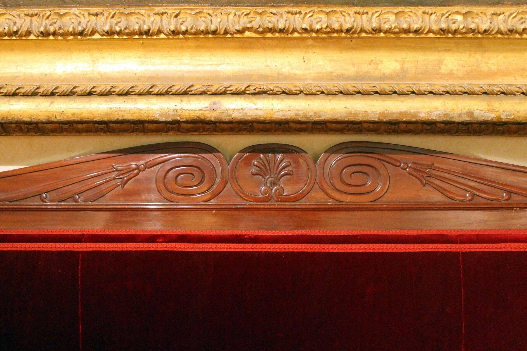 18th Century French Hand Carved Mahogany Upholstered Sofa in the style of George Jacob