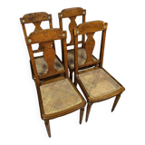 Krieger Paris: series of 4 Louis XVI chairs in burl, rosewood and walnut circa 1880