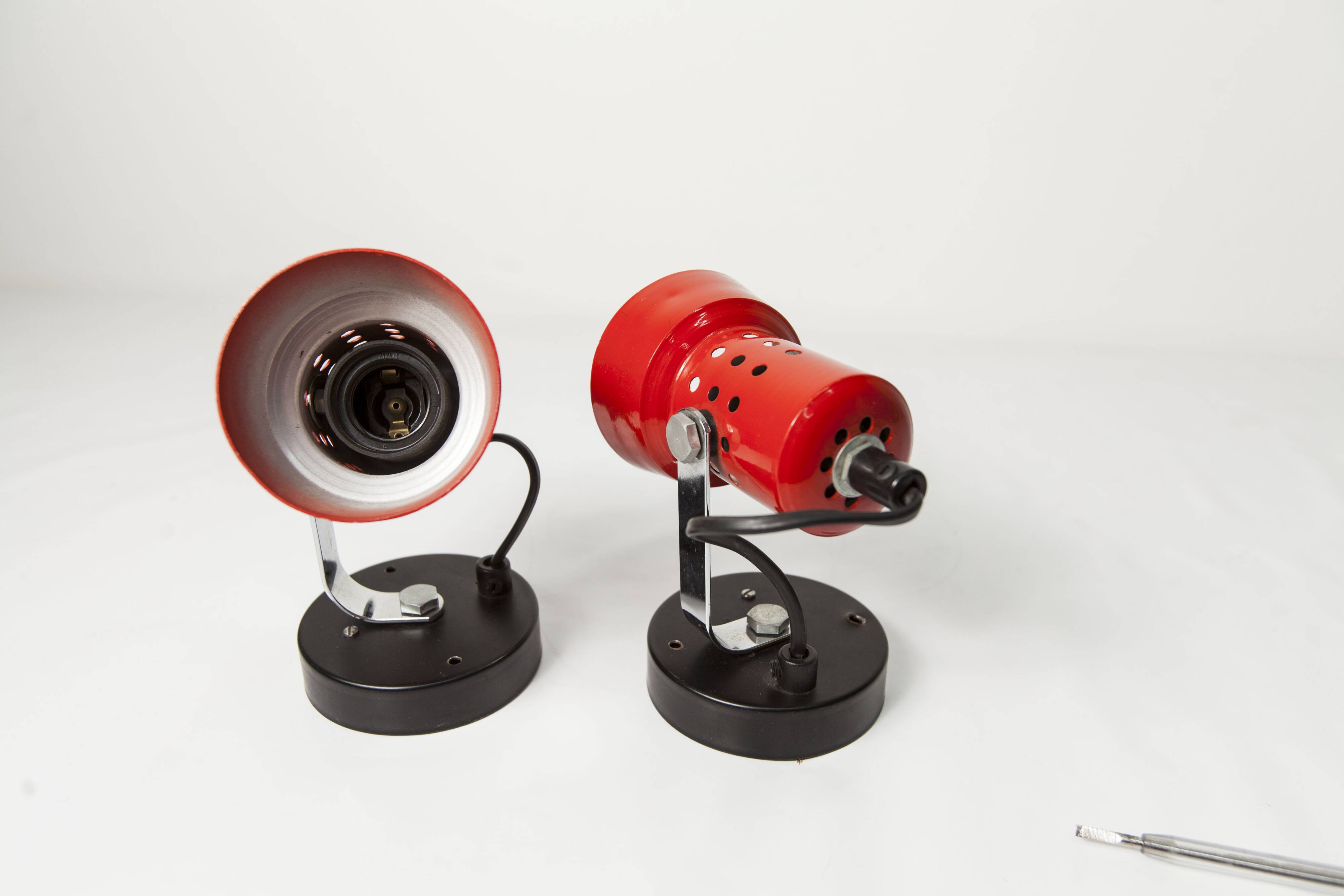Pair of 1970s red and black wall lights