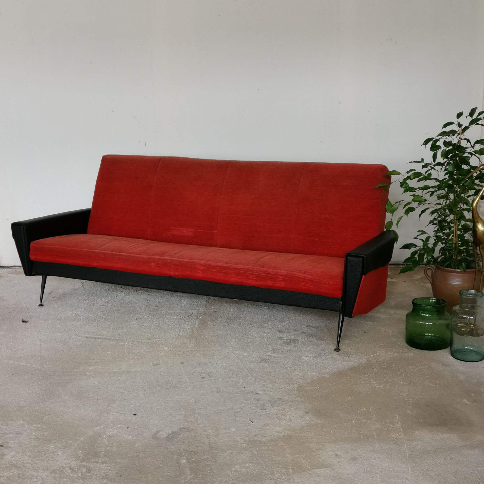 Convertible bench daybed rockabilly red and blakc 50-60s