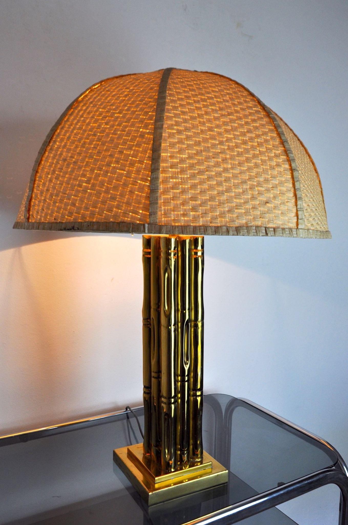 Lampe faux bambou en laiton, France, 1970