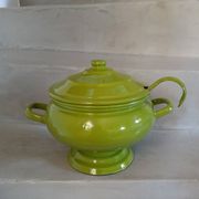 Vintage green enamelled tin soup tureen