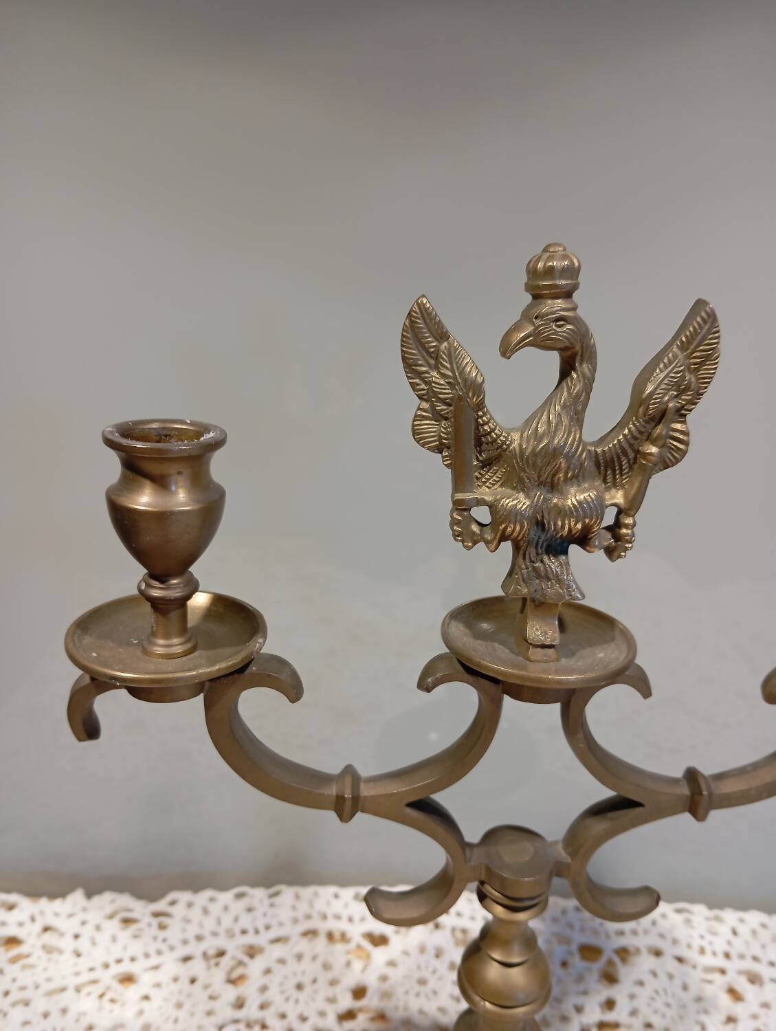 2-arm bronze candlestick, with eagle, 19th century