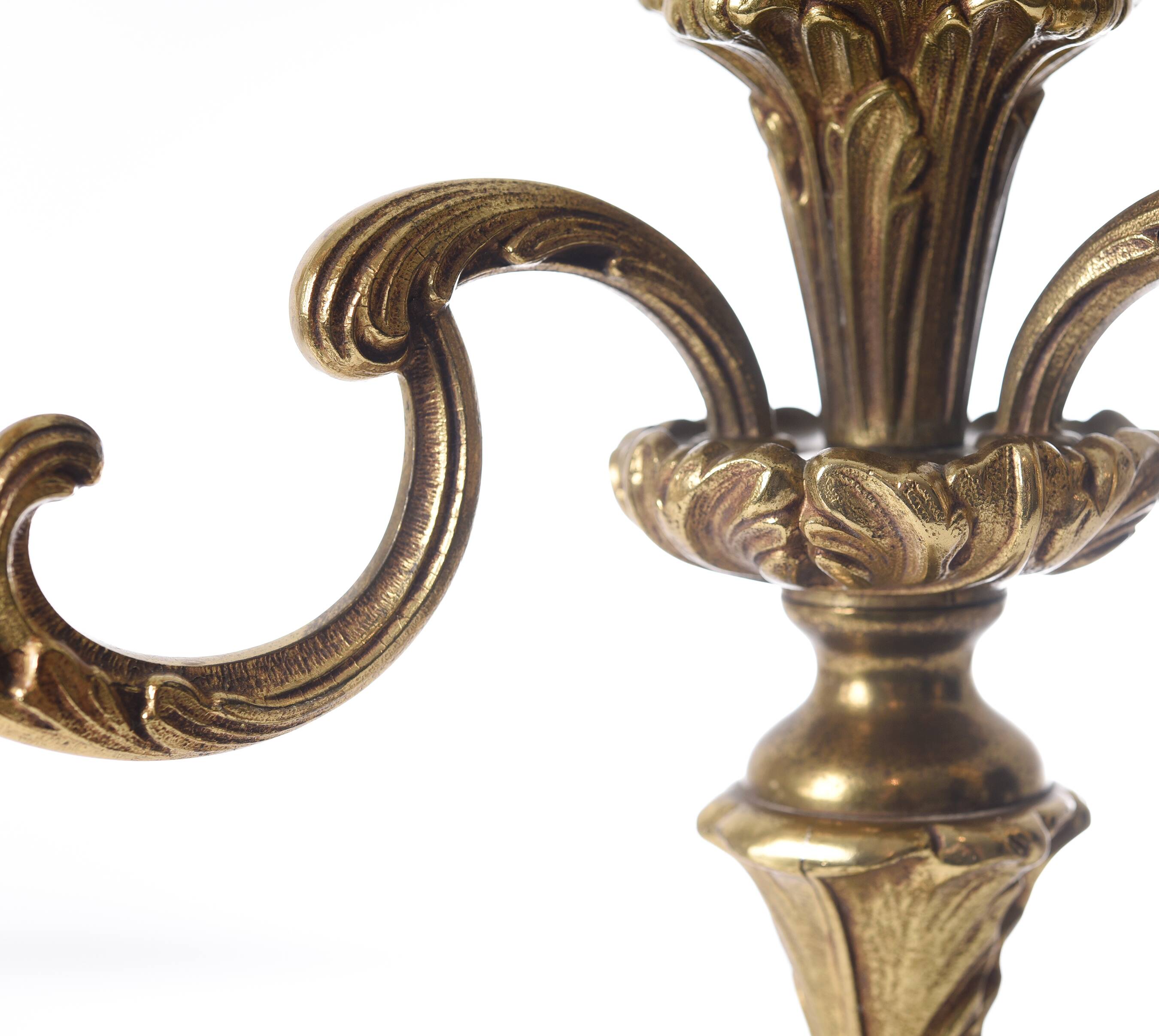 Pair of antique 6-arm bronze candelabras, 19th century