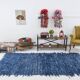 4x9 handmade wool blue vintage rug, 122x266cm