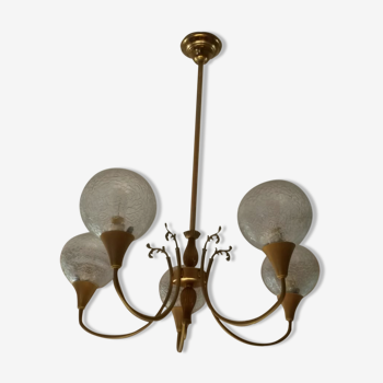 Brass and glass chandelier year 70