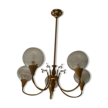 Brass and glass chandelier year 70