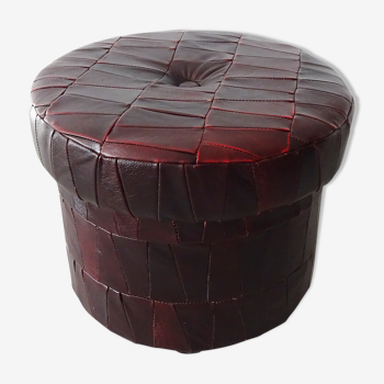 Red patchwork leather stool on castors