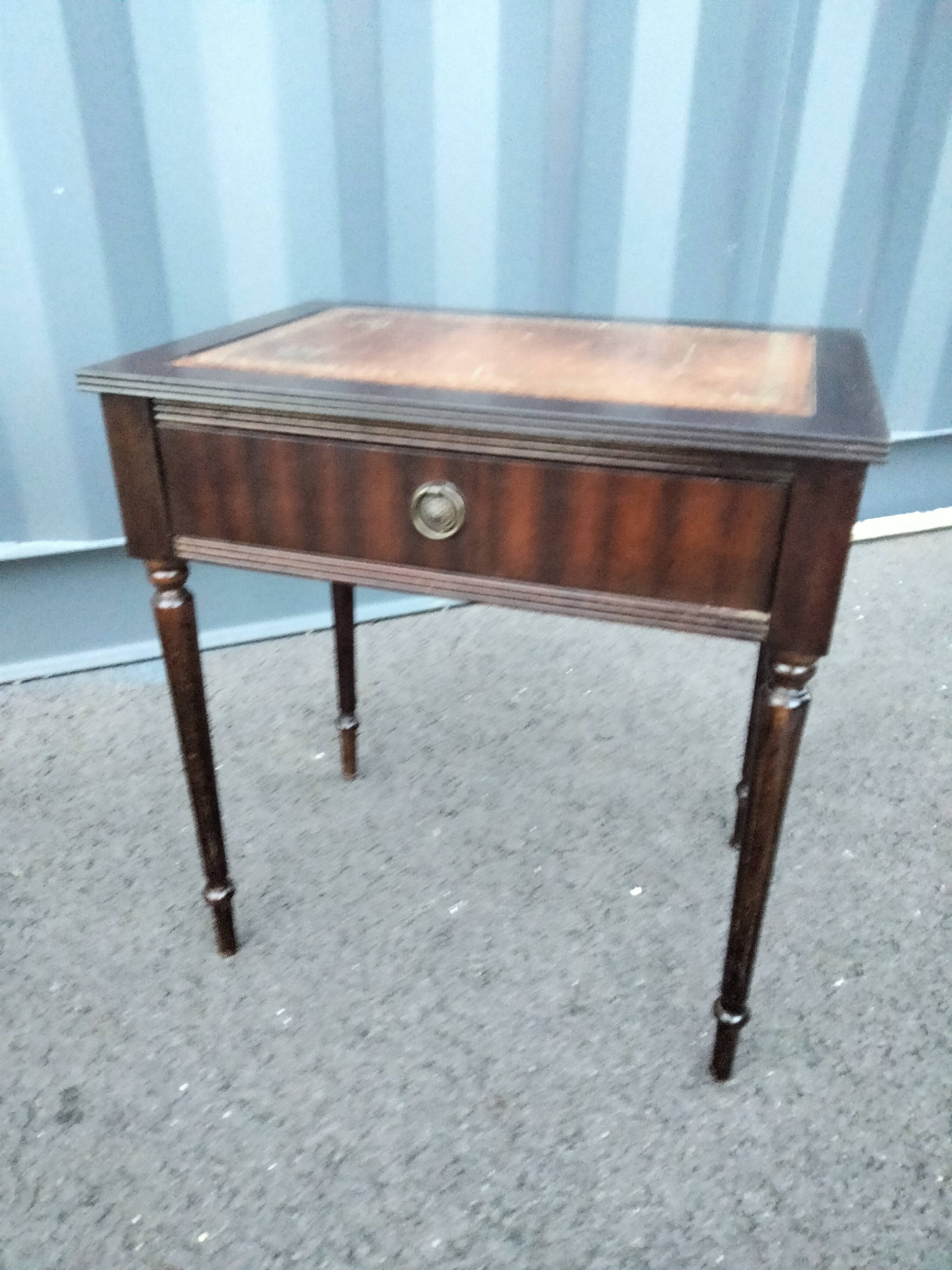 Pair of bedside tables side tables old leather top style louis xvi