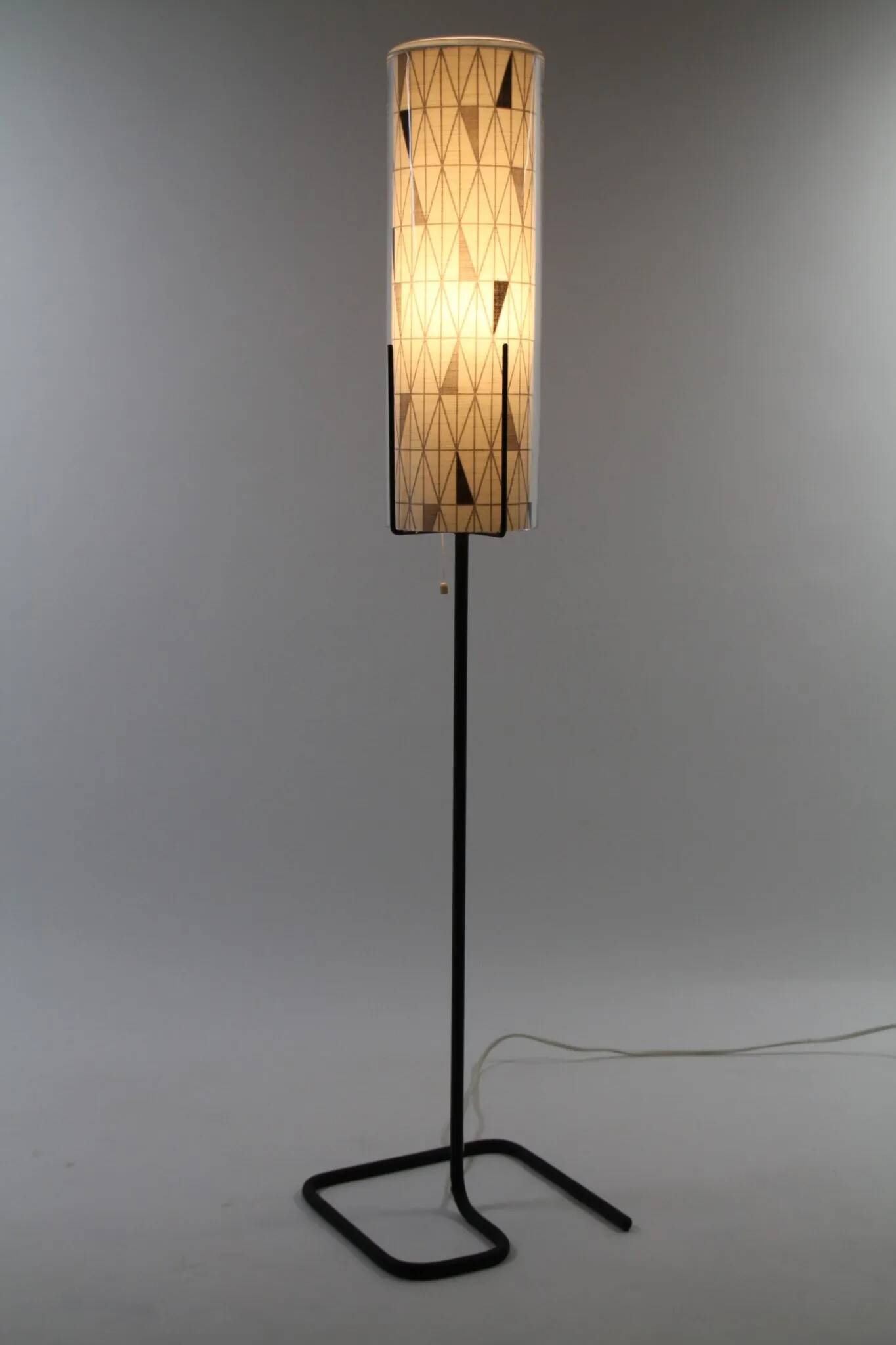 Floor Lamp with Sven Markelius “Pythagoras” Fabric Shade — Nordiska Kompaniet (attr.), Sweden, circa 1955–1960
