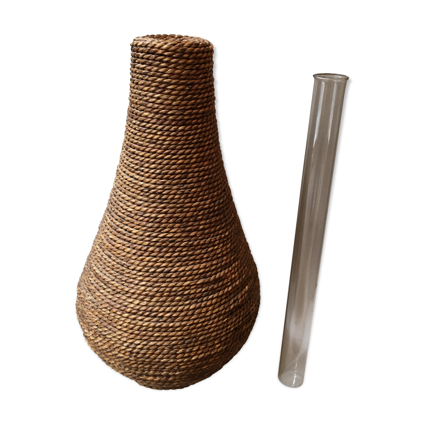 Vase en osier rotin XXL 1960