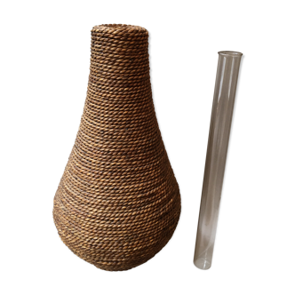 Vase wicker rattan xxl 1960