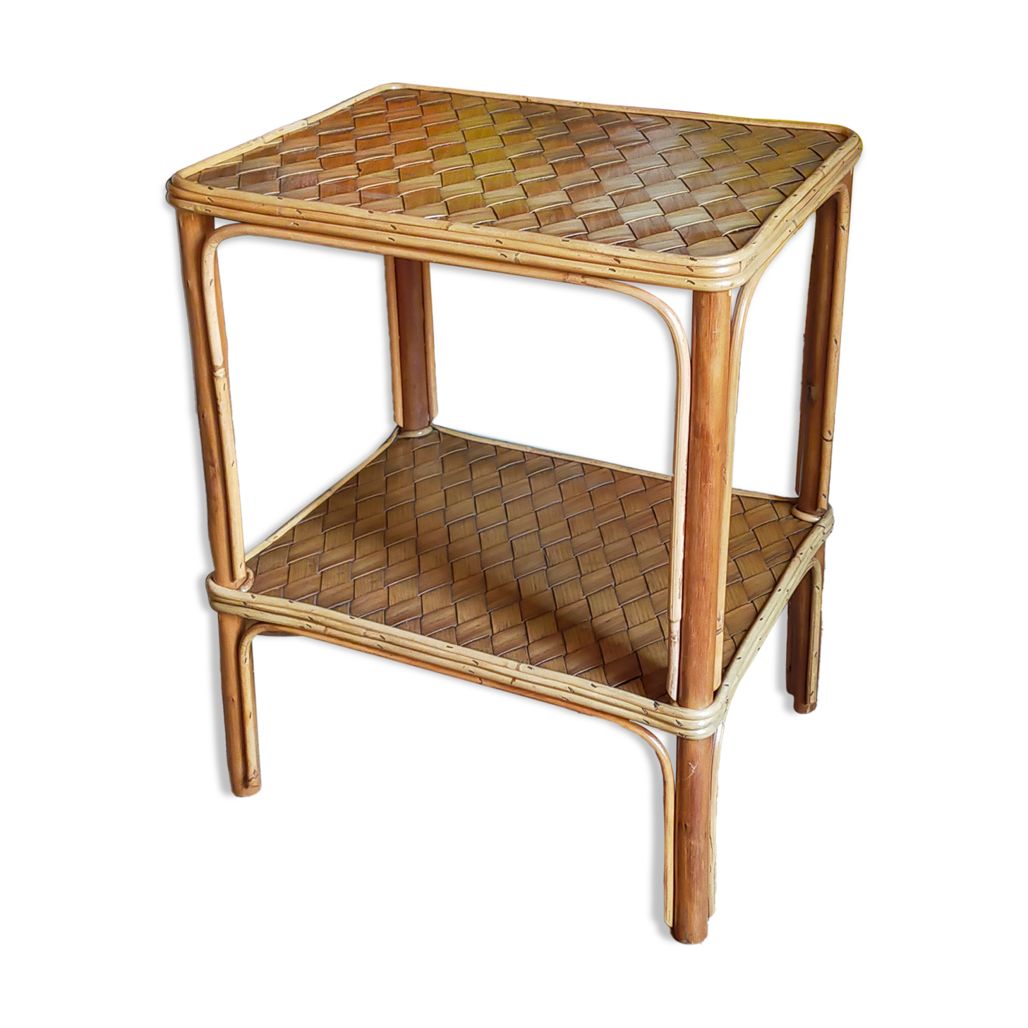 Side service table in wood and rattan 50s