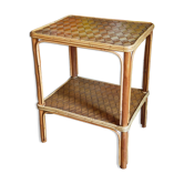 Table desserte d'appoint en bois et rotin années 50