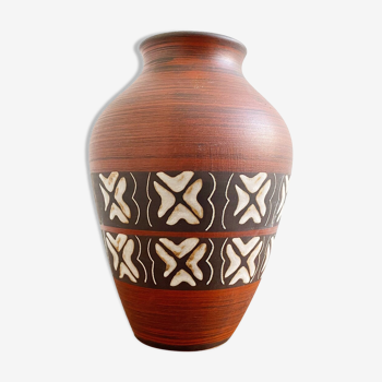 Vase allemand en céramique brune vintage, poterie d’Allemagne de l’Ouest du milieu du siècle