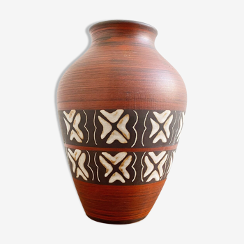 Vintage brown ceramic German vase, Mid Century West Germany pottery