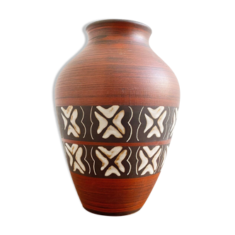 Vase allemand en céramique brune vintage, poterie d’Allemagne de l’Ouest du milieu du siècle