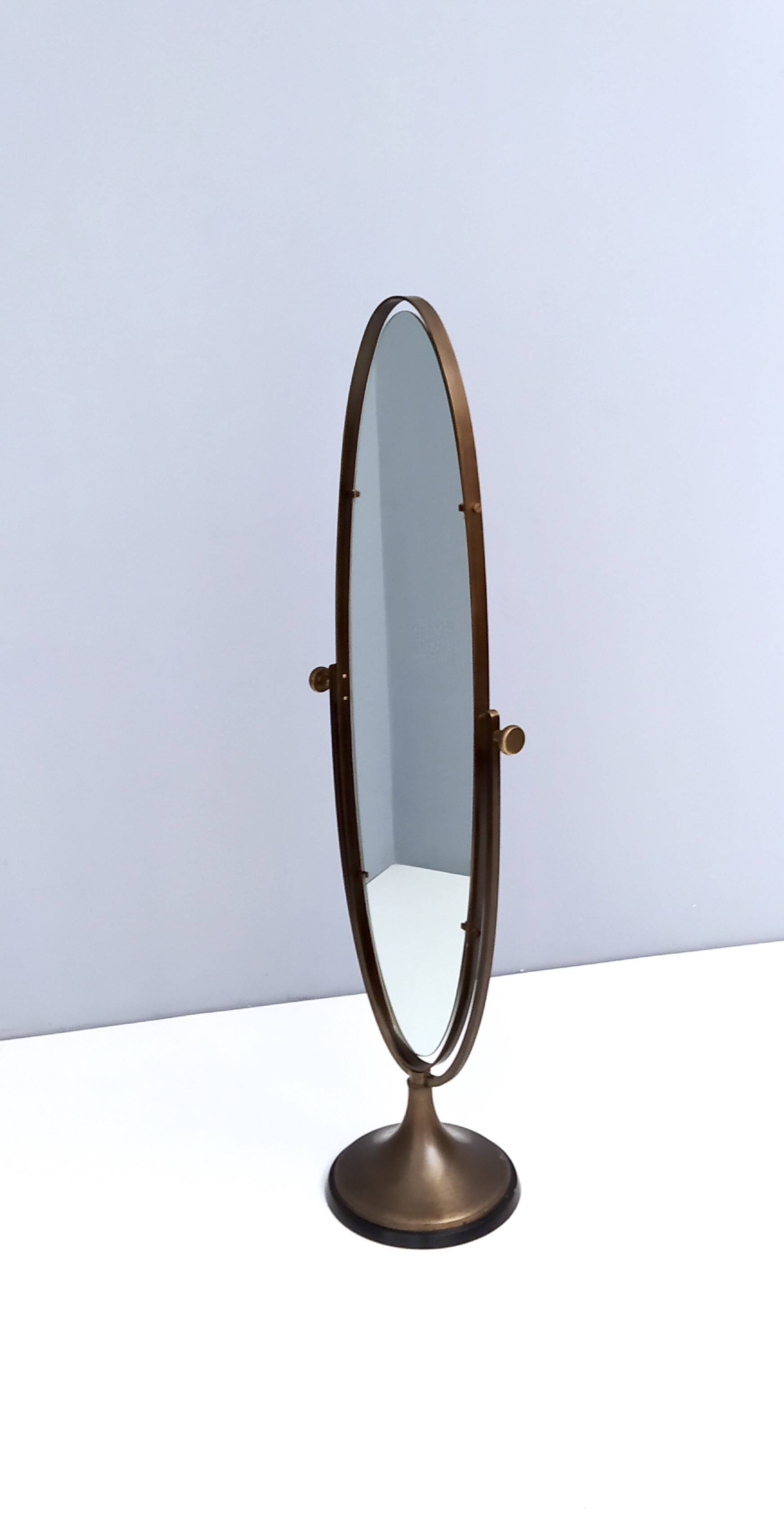 Vintage Oval Cheval Mirror with Brass and Metal Frame, Italy