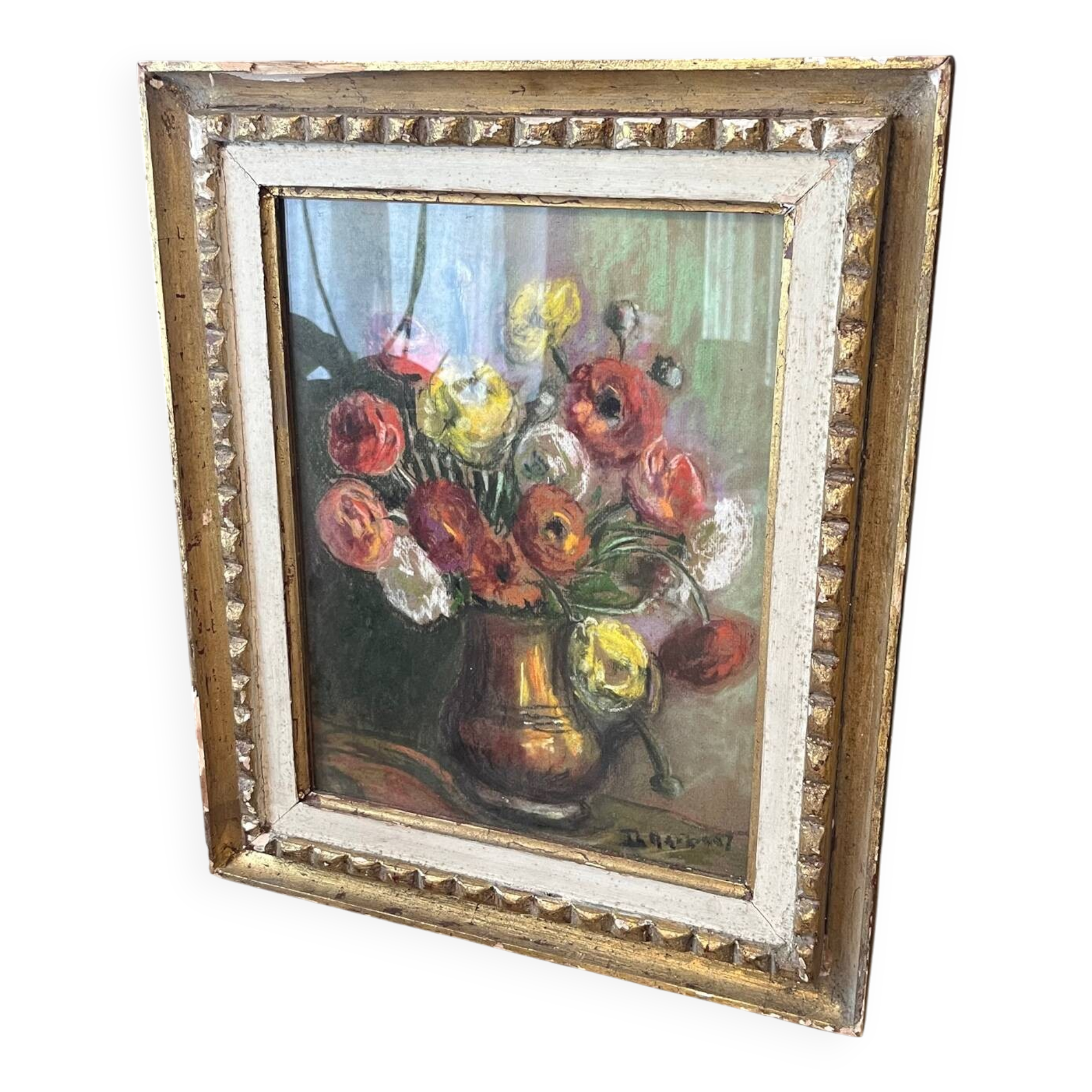 Pastel bouquet de renoncules signé T. Maisonny