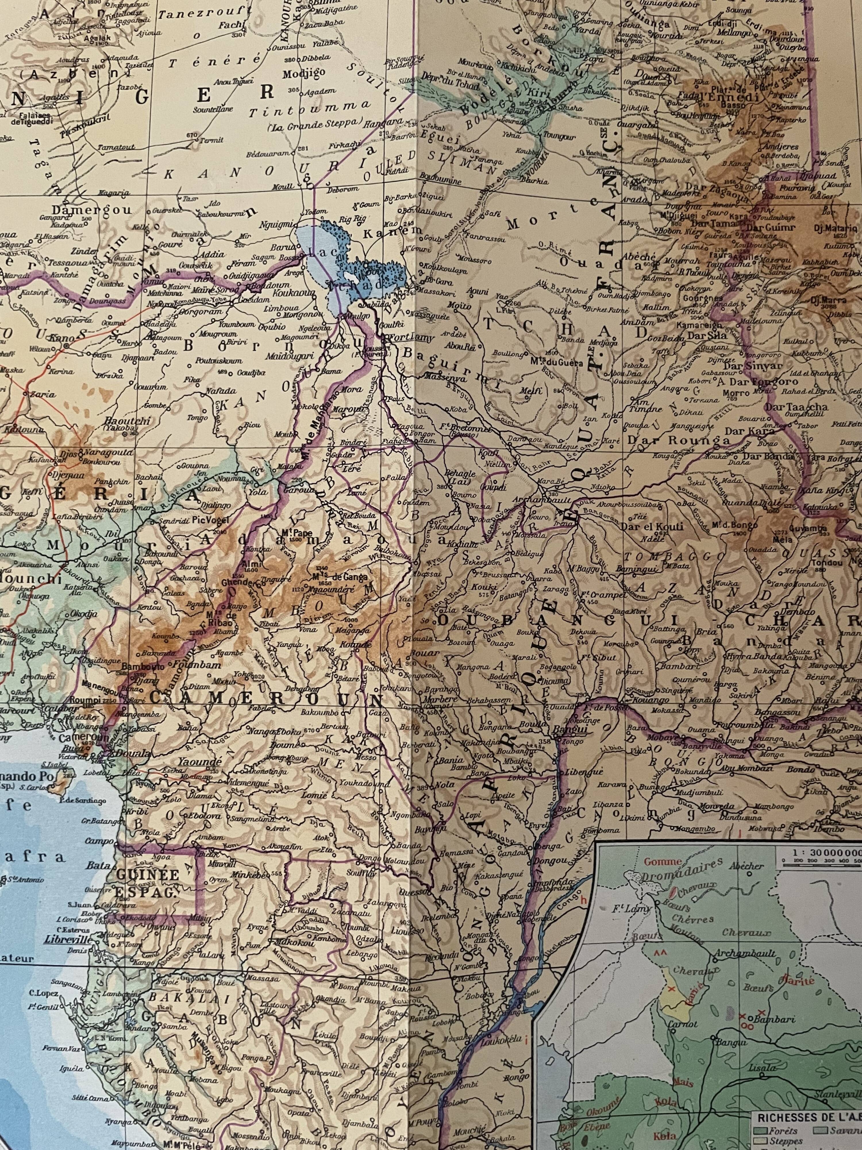 Old map of French West and Equatorial Africa - 1940