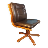 Fauteuil de bureau teck & cuir Italie 1970s