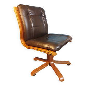 Teak and leather office chair, Italy, 1970s