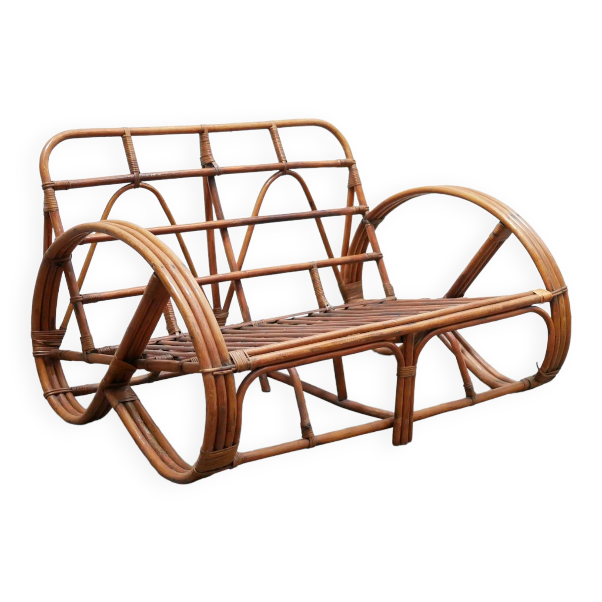 Canapé bretzel vintage en rotin