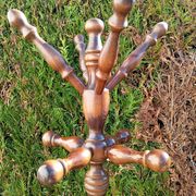 Vintage wooden turned parrot coat rack / twisted barrel