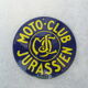 Former 1960s blue and yellow round enamel plate for Moto Club