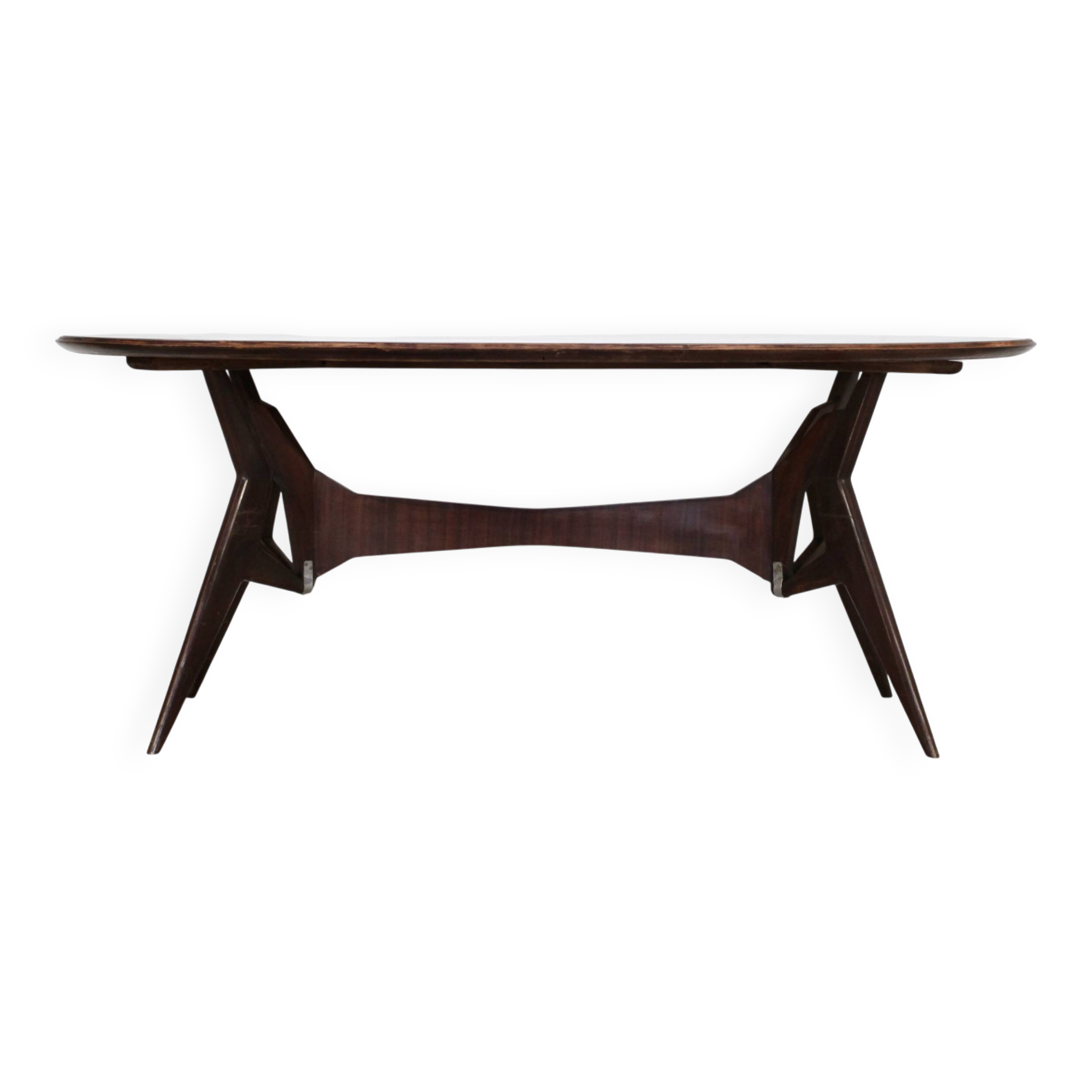 Midcentury Italian Oblong Marble Effect Table With Wood Base.