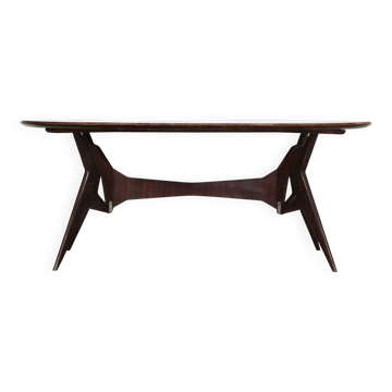 Table oblong en marbre effet italien des années 50 avec base en bois.