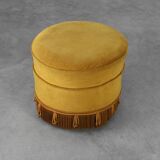 Mid‑Century Mustard‑Yellow Ottoman in Wood and Velvet, France 1950s