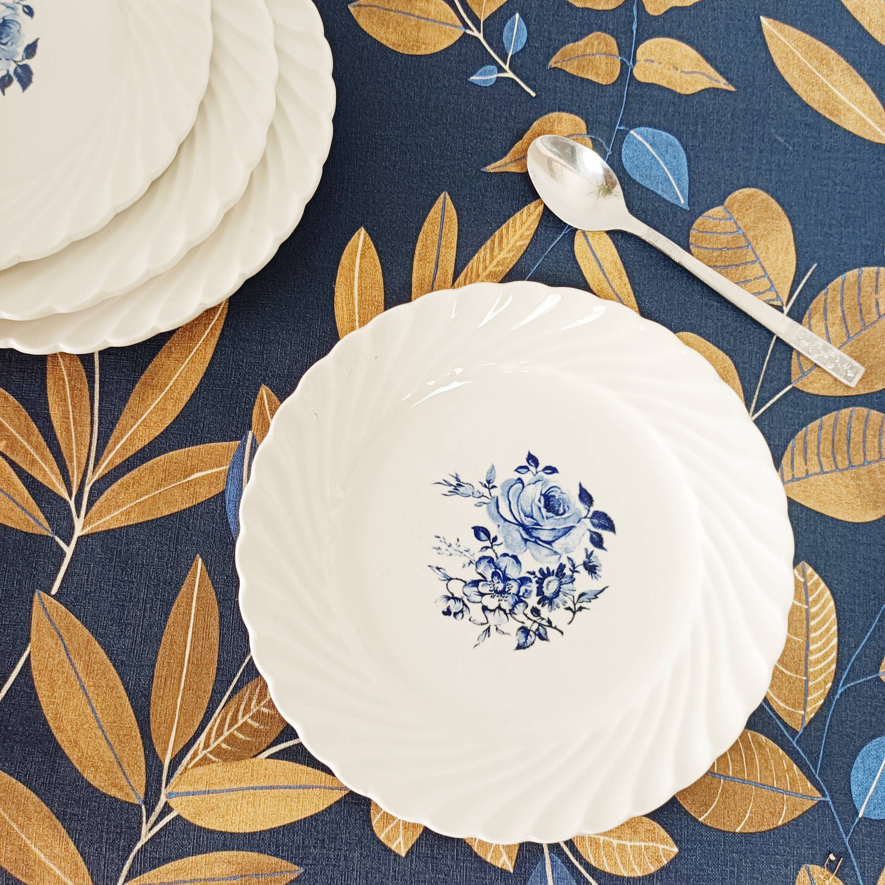 Lot de 4 assiettes à dessert lunéville tradition fleurs bleues