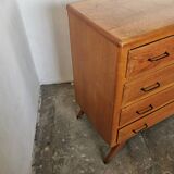 Vintage chest of drawers with compass legs, in oak.