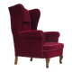 1960s, Danish highback wingback armchair, cherry-red furniture velour.