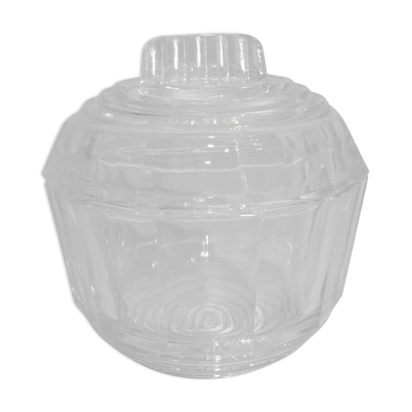 Sucrier de table en verre moulé transparent art déco