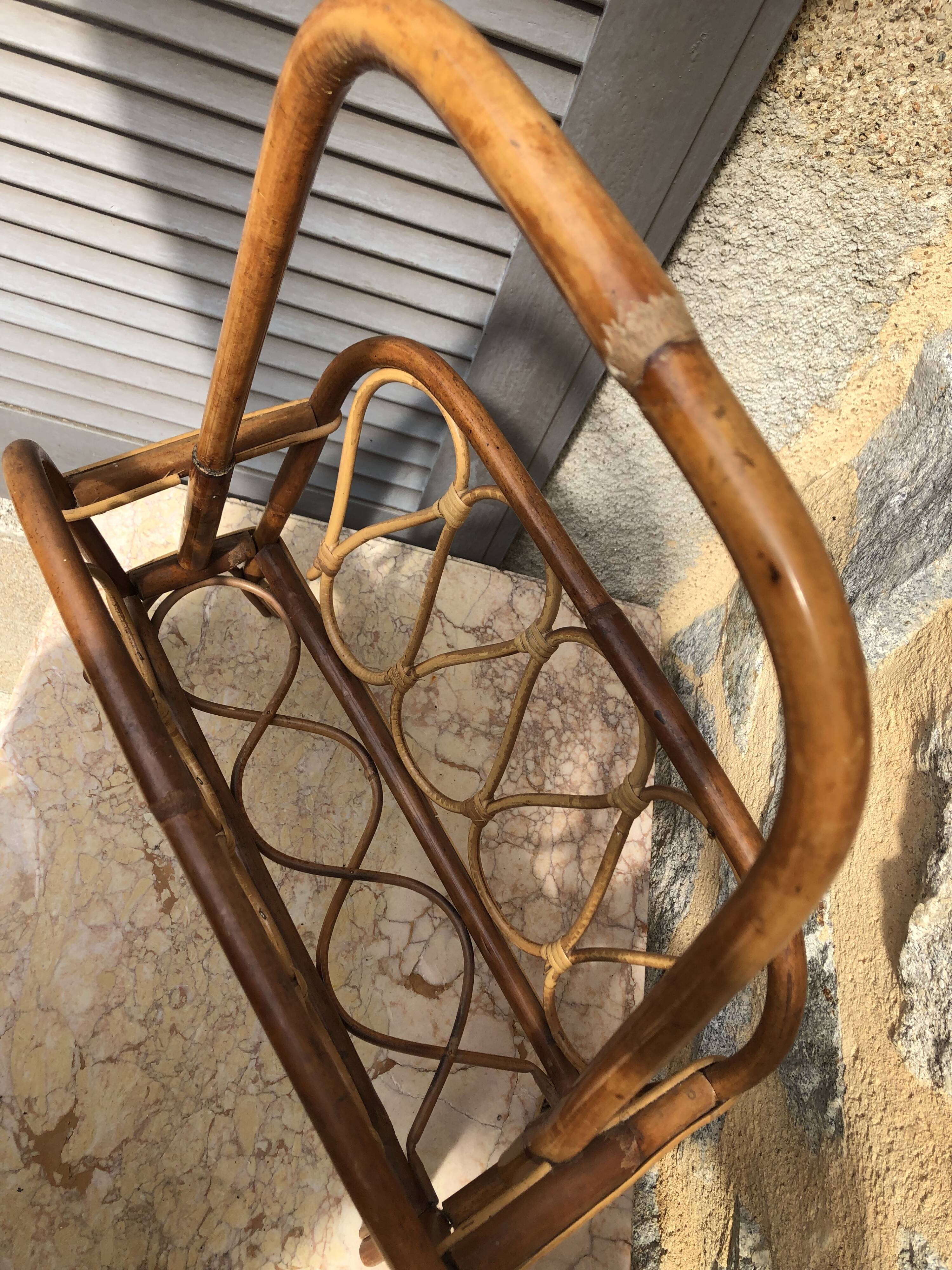 Magazine holder Bamboo and rattan vintage 1960